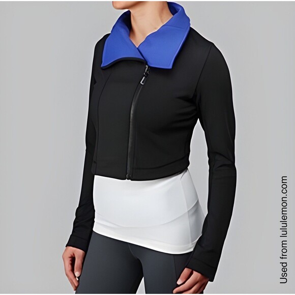 Lululemon Athletica Principle Cropped Black Bold Blue Athletic Jacket Size 12 - Picture 1 of 9